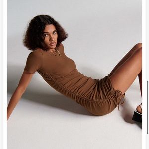 Zara ruched tie side dress brown
